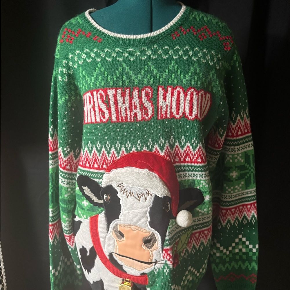 Holiday Time Green and Red Festive Sweater